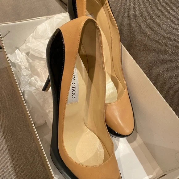 💅🏻💖Jimmy Choo Sepia Two Tone Nude & Black Patent Heels - Picture 13 of 13